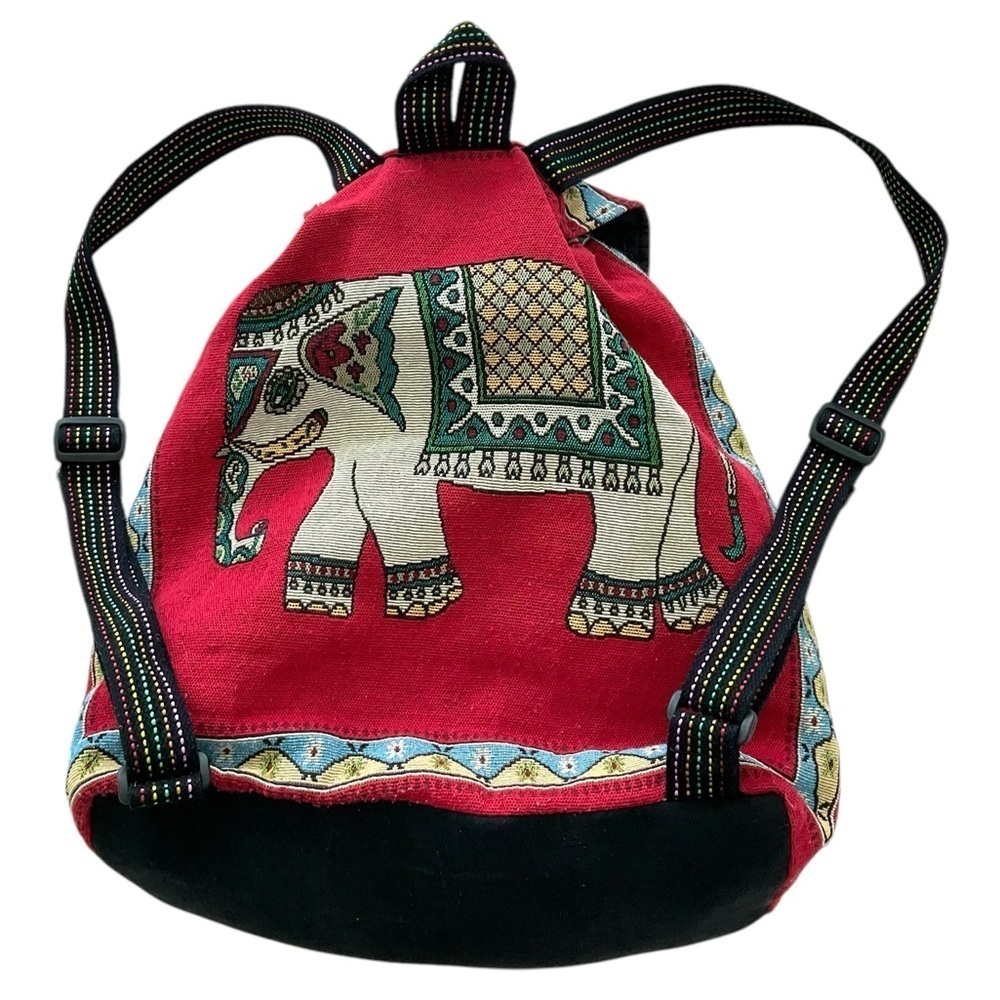Red Elephant Tapestry Drawstring Boho Backpack - Picture 4 of 7